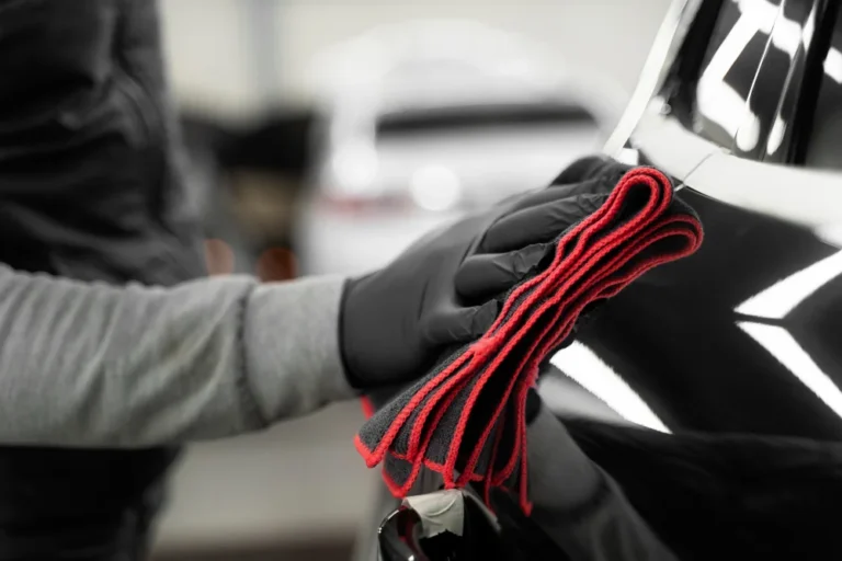 Pure Detailing technician polishing a vehicle exterior in Hamilton ON